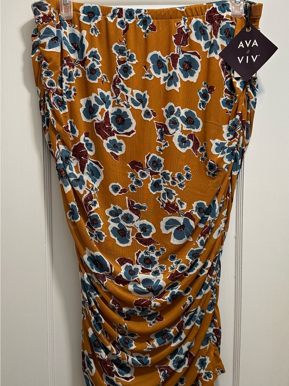 Ava & Viv: 1X Mustard Floral Ruched Skirt